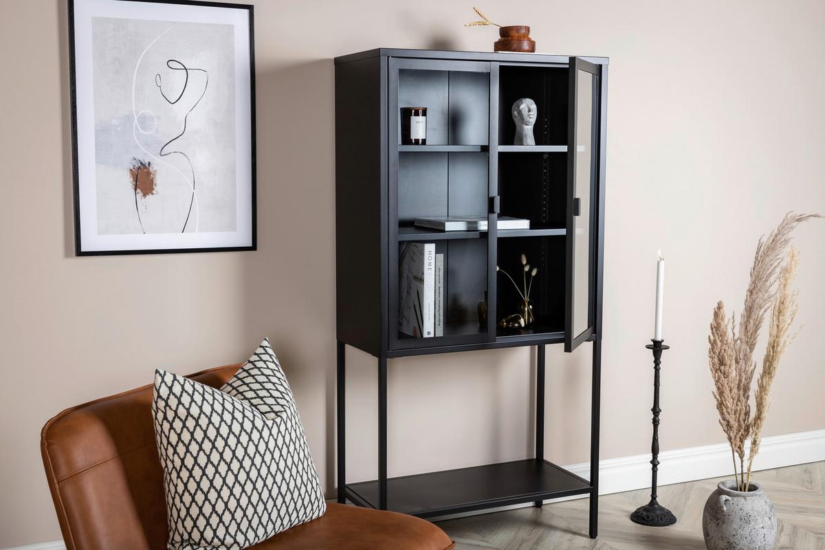 Vitrine Misha - Schwarz, Design, Metall (75/150/35cm) - Livetastic