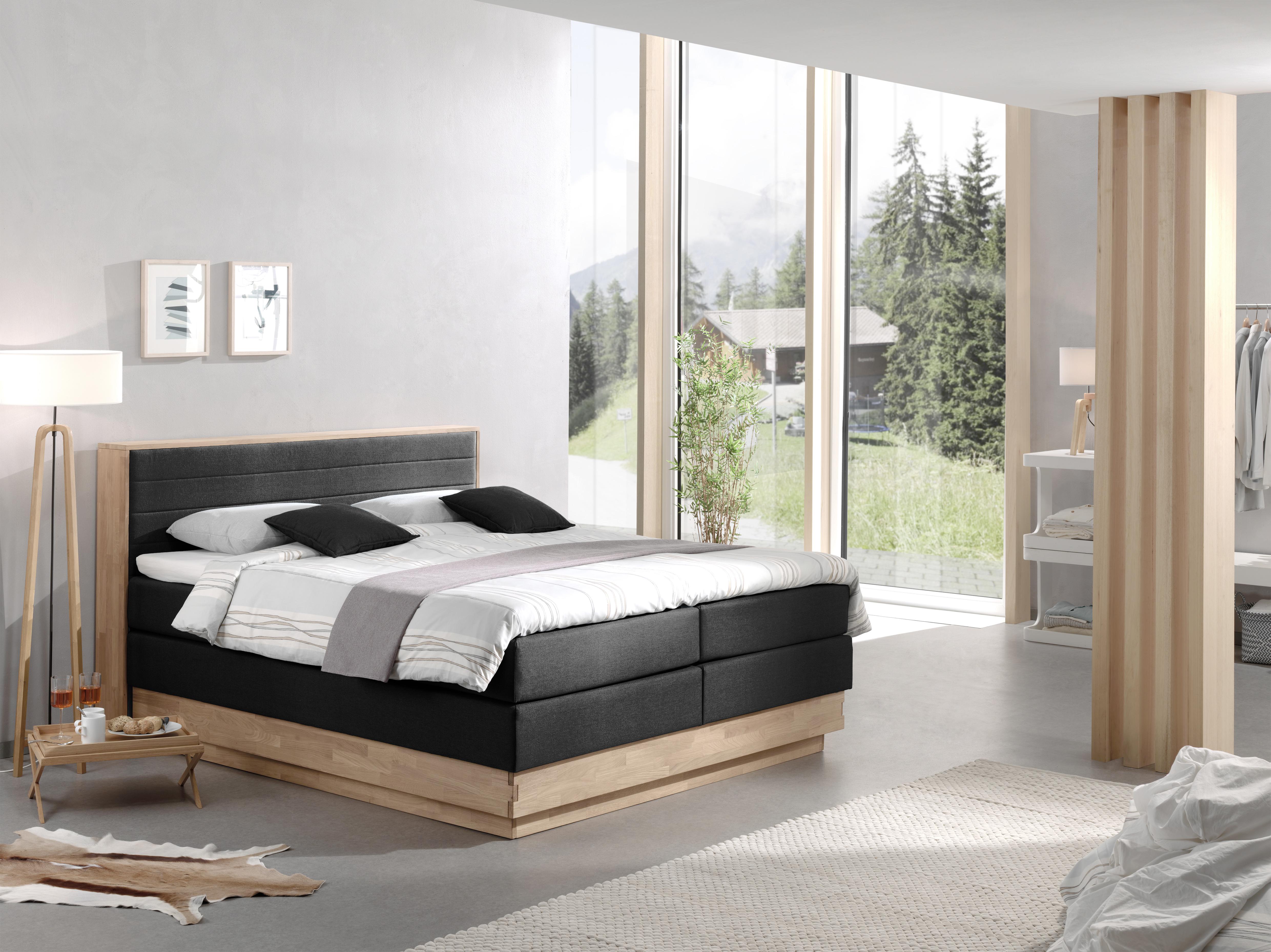 Boxspringbett Mit Topper & Bettkasten 180x200 Moneta - Eichefarben/Schwarz, MODERN, Holz/Textil (180/200cm) - MID.YOU