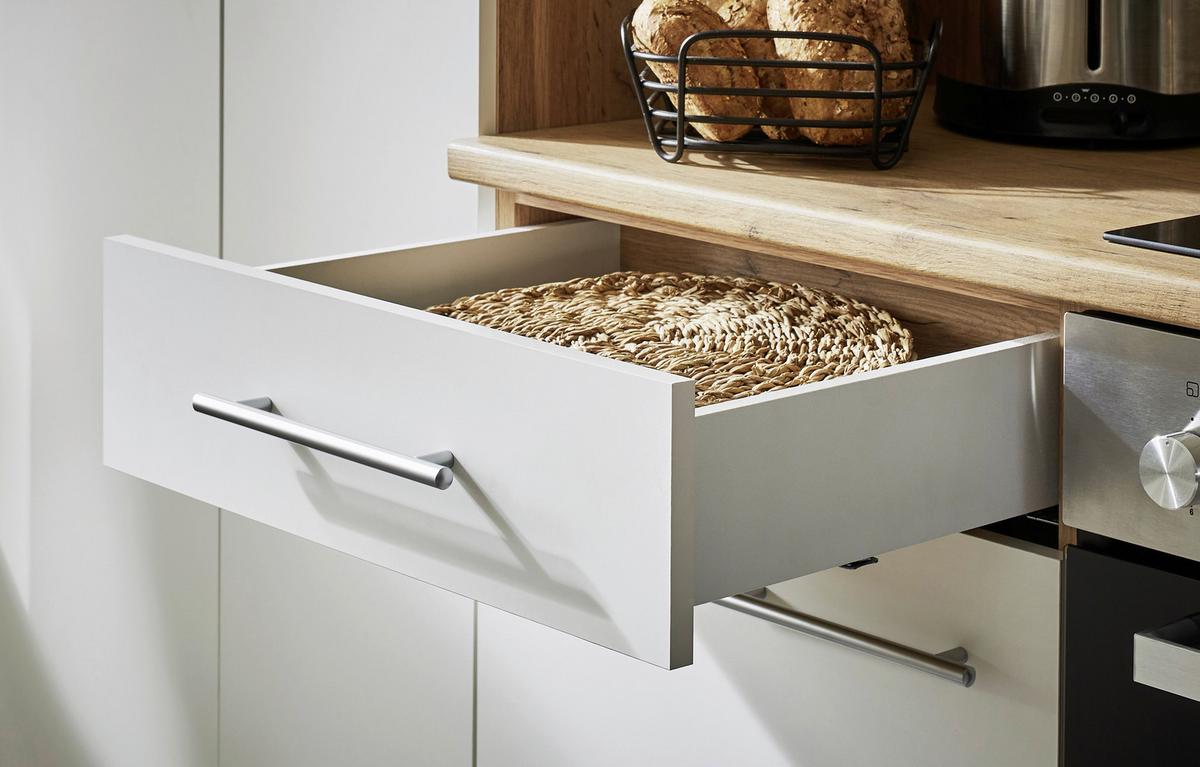 Küchenzeile Economy mit Geräte B: 280 cm Weiß/Eiche Dekor - Wildeiche/Weiß, Basics, Holzwerkstoff (280cm) - Respekta