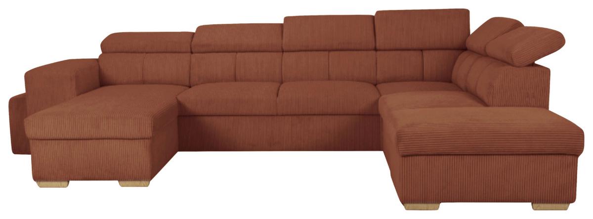 Schlafsofa mit Bettkasten Sirius XL,terracotta,219x334cm - Eichefarben/Terracotta, KONVENTIONELL, Holz/Holzwerkstoff