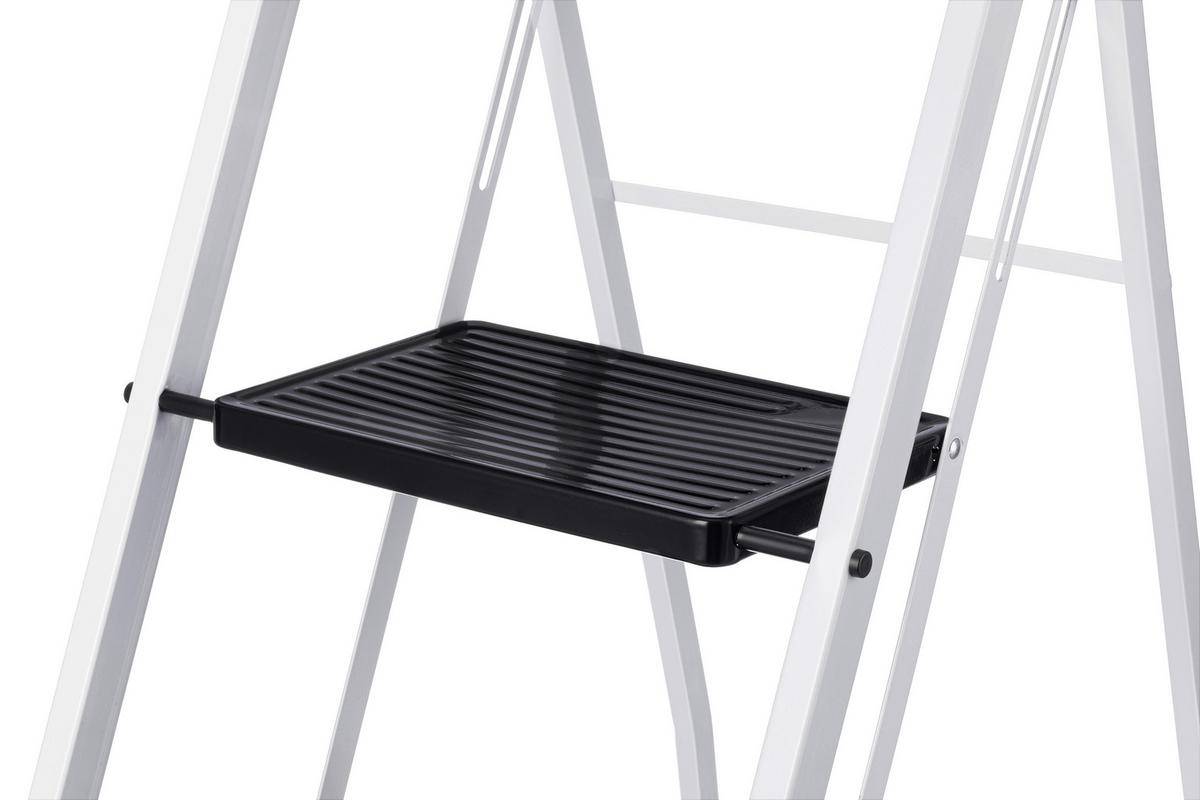 Klapptrittleiter Bernd Metall/Kunststoff, 3 Stufen - Schwarz Hochglanz/Weiß Hochglanz, KONVENTIONELL, Kunststoff/Metall (46,5/68,5/106cm) - Homezone