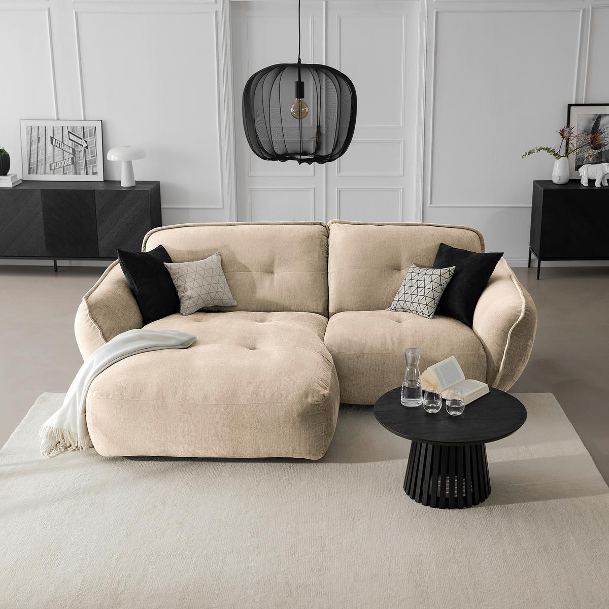 Ecksofa Fluffy, Creme S: 184x269 Cm - Creme/Schwarz, MODERN, Textil (184/269cm) - Trendmanufaktur