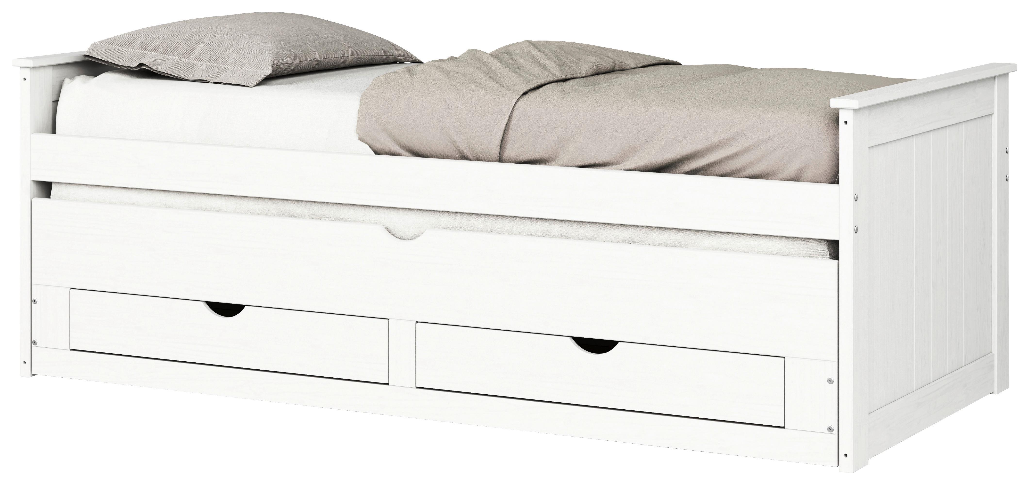 Ausziehbett Kiefer massiv mit Bettkasten 90x200 Sandero Weiß