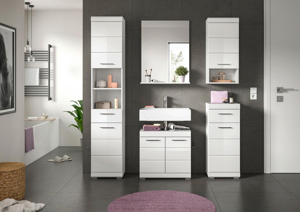 Badezimmer Scout Weiß Hg B: 154 cm - Weiß Hochglanz/Silberfarben, MODERN, Glas/Holzwerkstoff (154cm) - MID.YOU