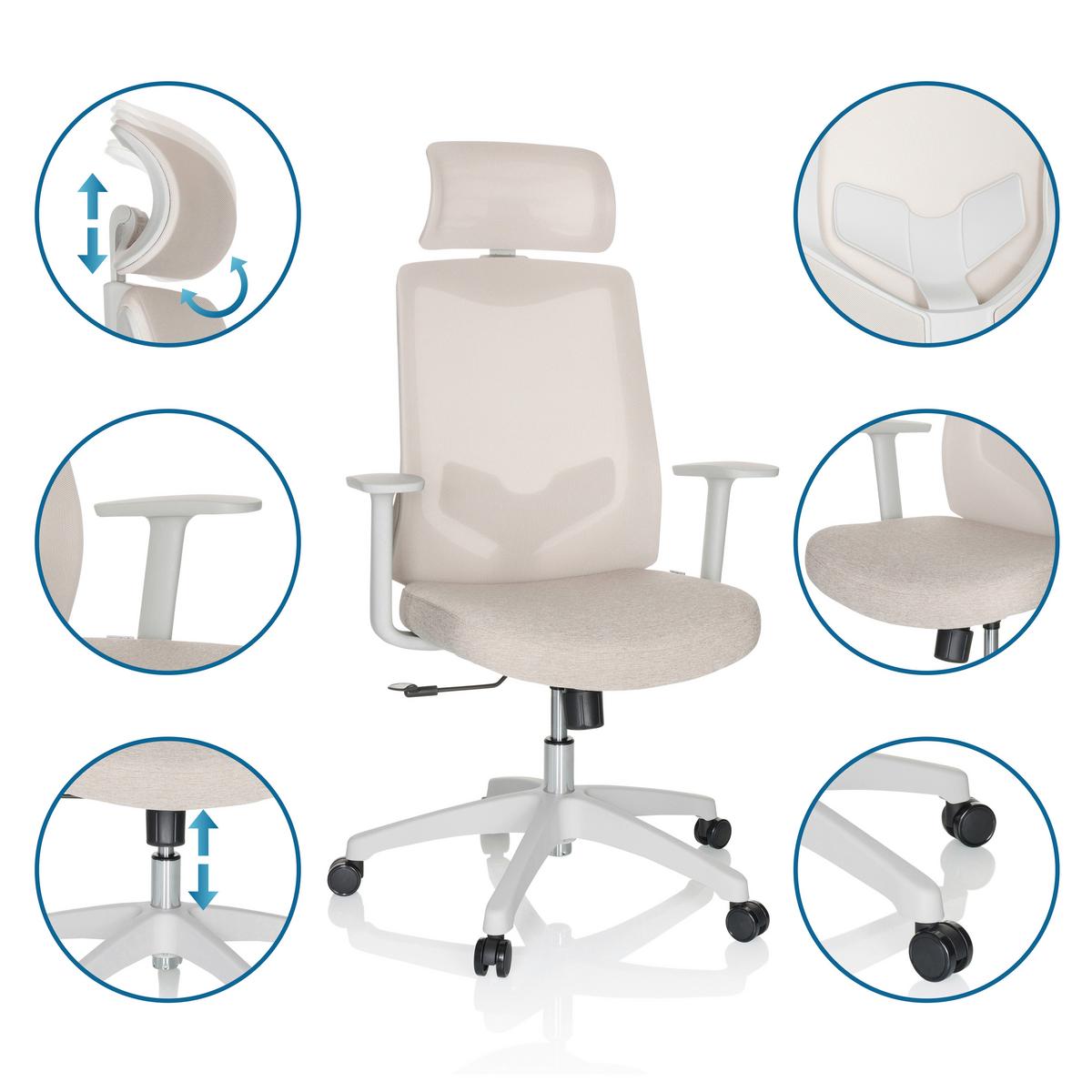 Bürostuhl Mikeo Hellgau/ Beige Bis 120 Kg - Beige/Hellgrau, Basics, Kunststoff/Textil (69/115/68cm) - MID.YOU