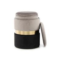 Pouf Zora mit Stauraum Grau Schwarz Gold H:32x36cm 2er-Set - Goldfarben/Schwarz, MODERN, Kunststoff/Textil (31,5+36/44cm) - Kayoom