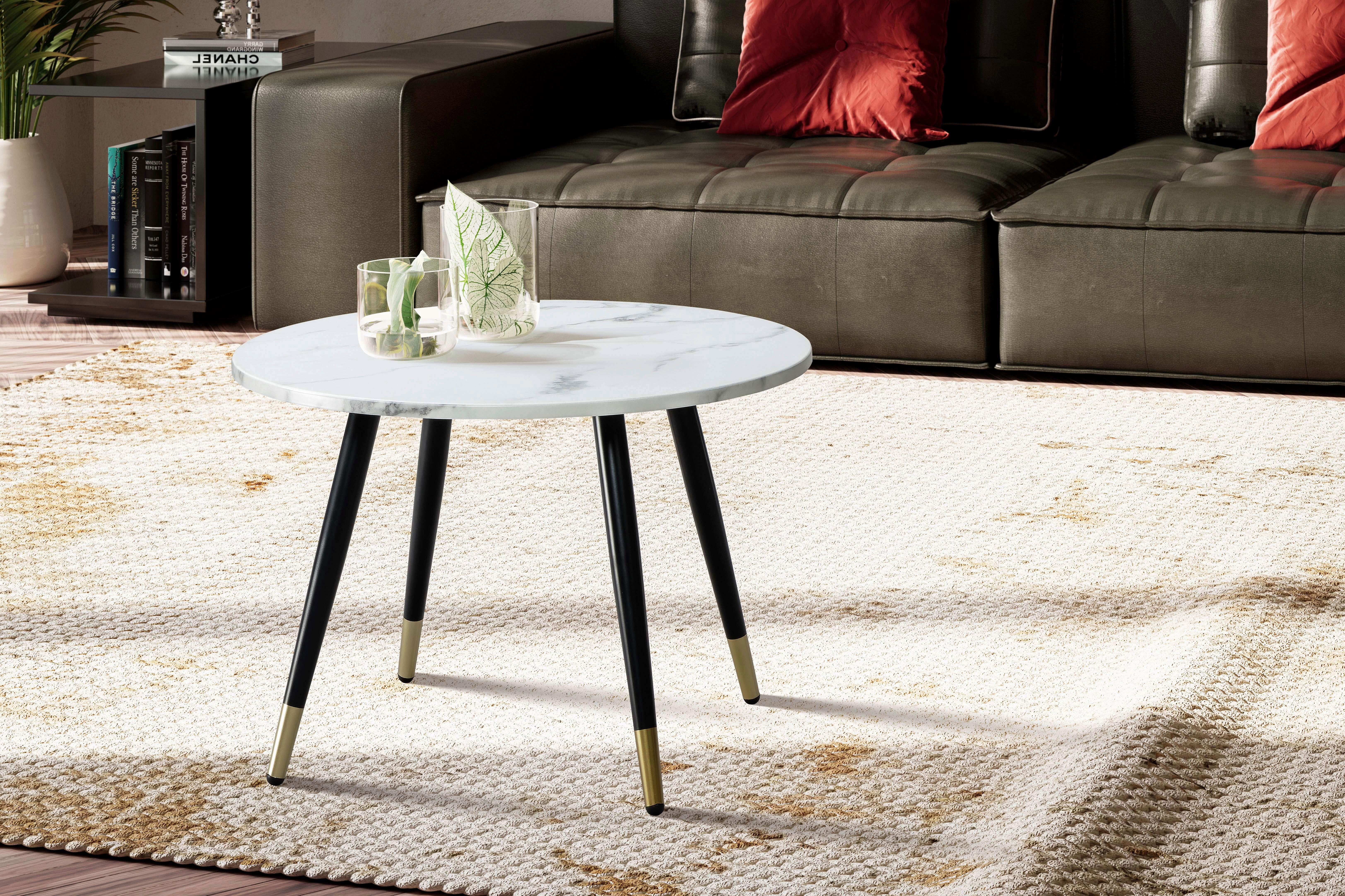 Couchtisch Weiß L: 60 cm - Goldfarben/Schwarz, Design, Holzwerkstoff/Metall (60/60/41cm) - MID.YOU