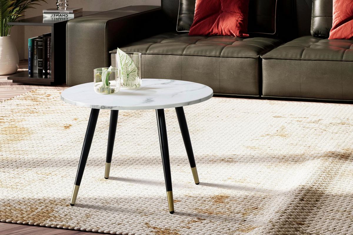 Couchtisch Weiß L: 60 cm - Goldfarben/Schwarz, Design, Holzwerkstoff/Metall (60/60/41cm) - MID.YOU