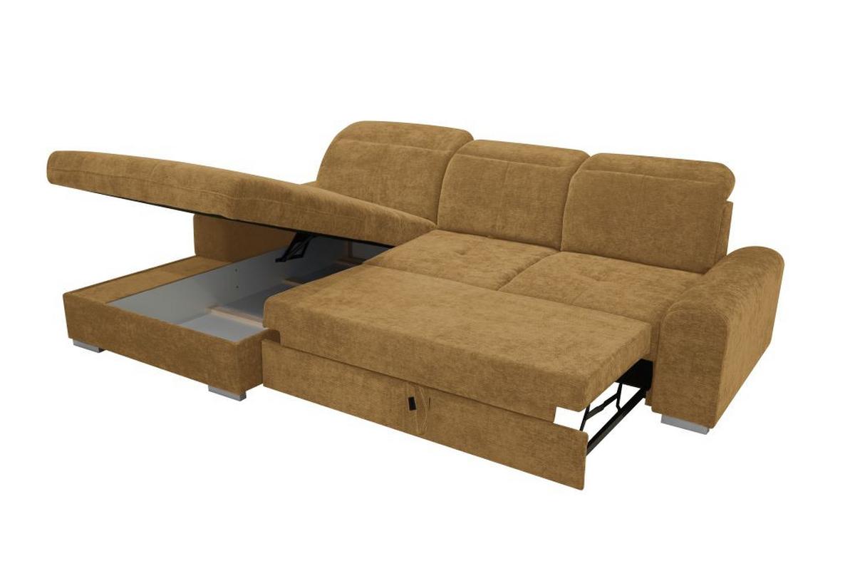 Rohová sedačka MALAGA, ľavá, horčicovožltá ženilka - horčicovožltá/chrómová, Konventionell, kov/drevo (203/286cm) - Ondega