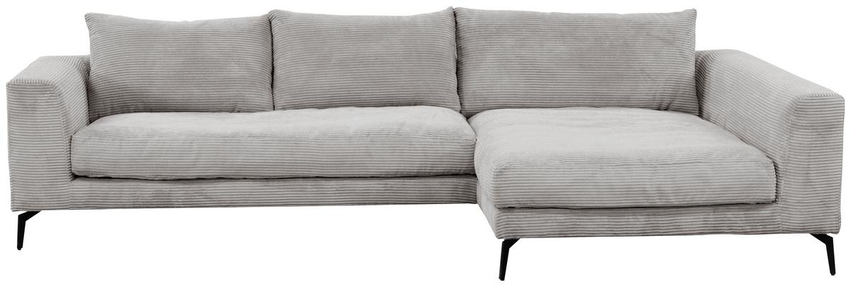 Ecksofa Berlin Cord Hellgrau 313x172 cm - Hellgrau/Schwarz, Design, Textil (313/172cm) - Livetastic