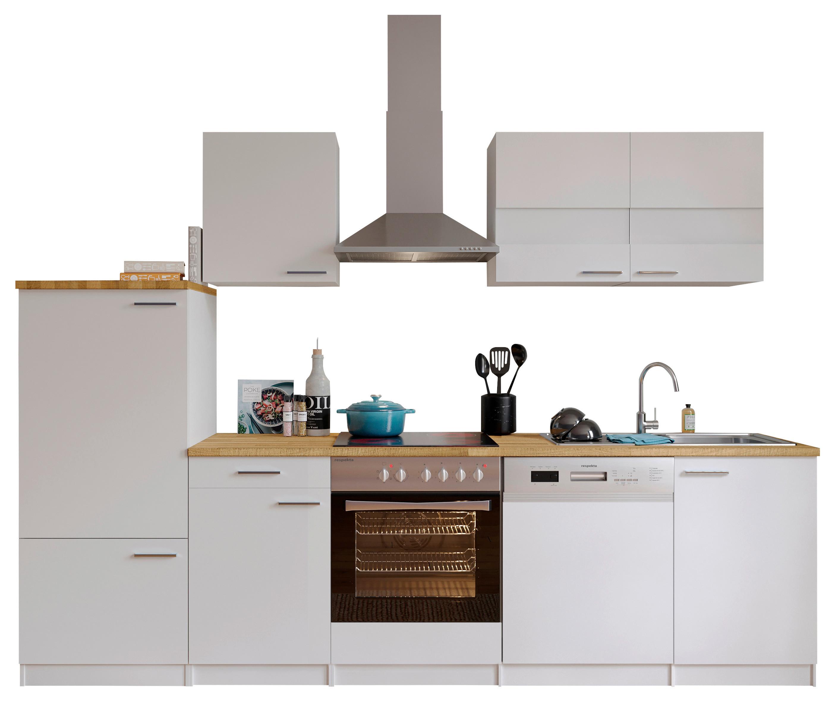 Küchenzeile ohne Geräte B: 280 cm Weiß/Nussbaum Dekor, Modern - Nussbaumfarben/Weiß, Basics, Holzwerkstoff (280/200/60cm) - Respekta