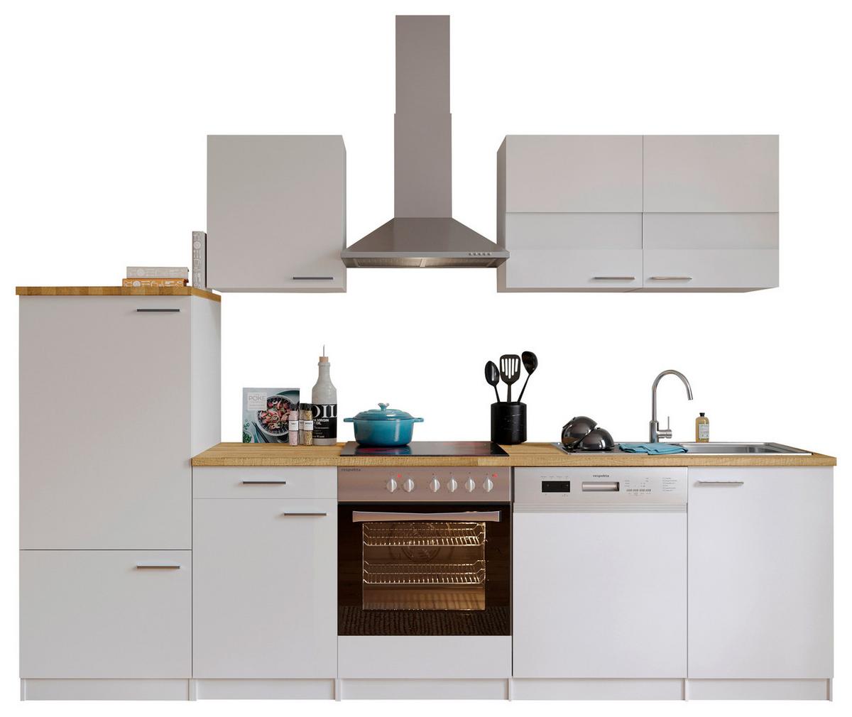 Küchenzeile ohne Geräte B: 280 cm Weiß/Nussbaum Dekor, Modern - Nussbaumfarben/Weiß, Basics, Holzwerkstoff (280/200/60cm) - Respekta