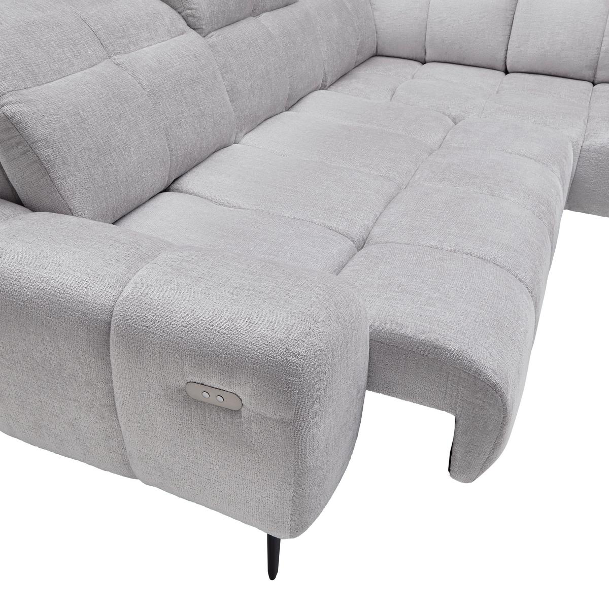 Elektrická sedačka SILVIO, pravá, světle šedá - černá/světle šedá, Moderní, kov/textil (275/225cm) - Mömax