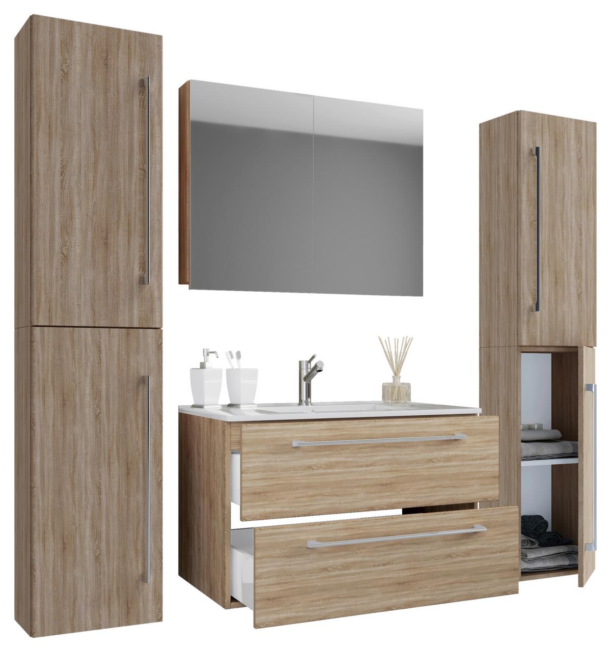 Badezimmer Badinos 5-Teilig Sonoma Eiche B: 146 cm - Weiß/Sonoma Eiche, MODERN, Keramik/Holzwerkstoff (146cm) - MID.YOU