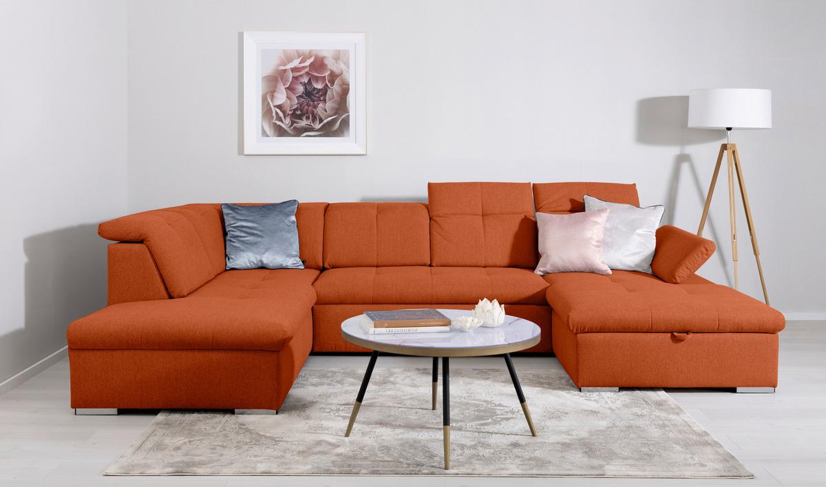 Wohnlandschaft Ramzes Terracotta U: 215x328x173 cm - Beige/Terracotta, Design, Textil (215/328/173cm) - MID.YOU