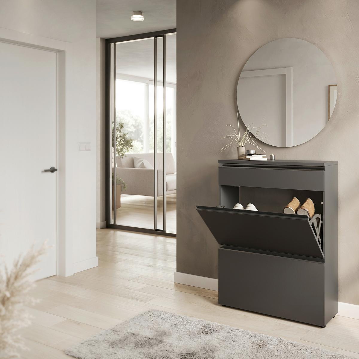 Garderobe Gw-Baldone 2-Teilig Graphitfarben B: 80 cm - Graphitfarben, Design, Glas/Holzwerkstoff (80/200/29cm) - MID.YOU