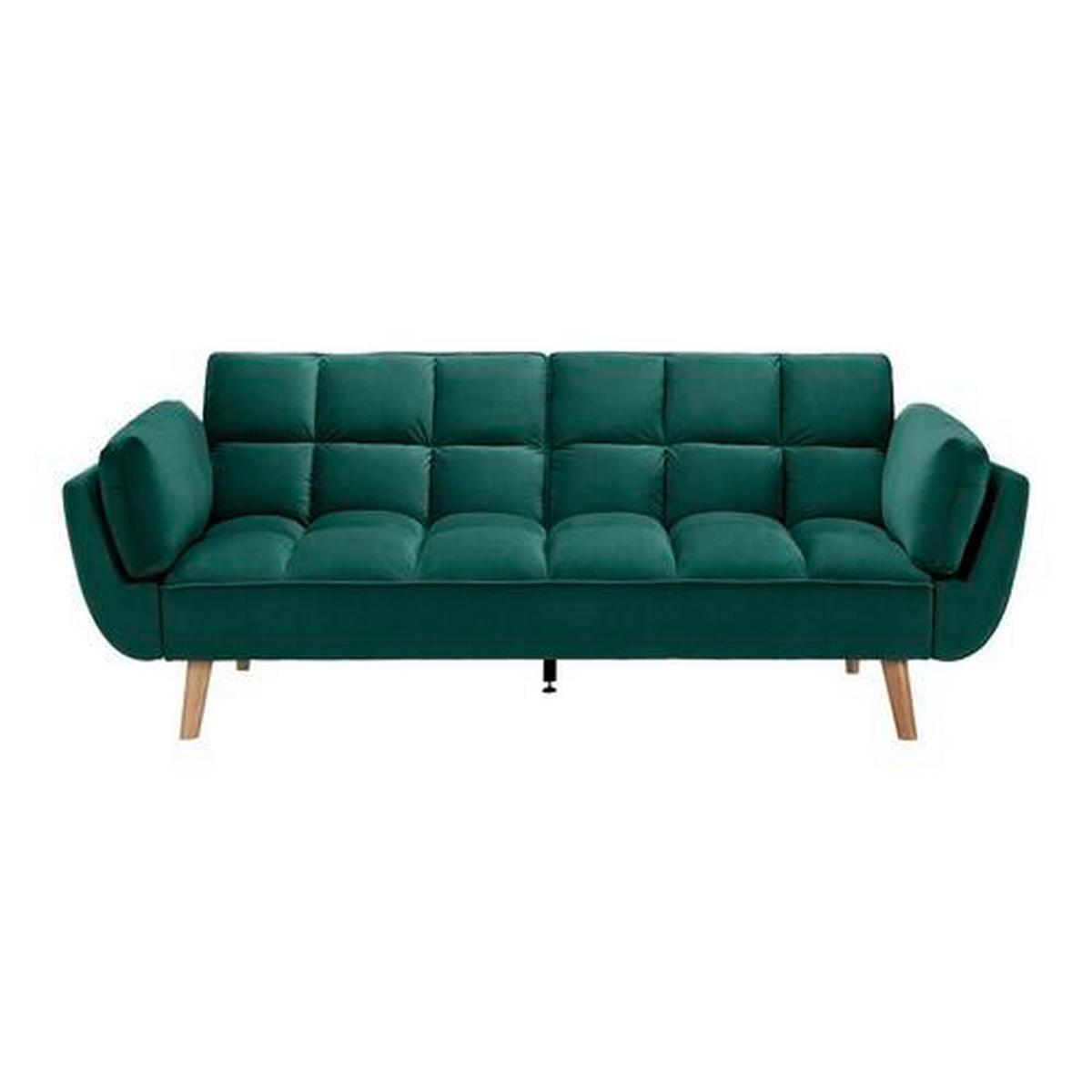 Rozkládací pohovka CORA, zelený samet, max. 360 kg - zelená/přírodní barvy, Moderní, dřevo/textil (214/92/81cm) - Bessagi Home