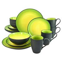 Kombiservice Keramik 4 Personen Geschirr Set - Schwarz/Grün, Basics, Keramik - Creatable