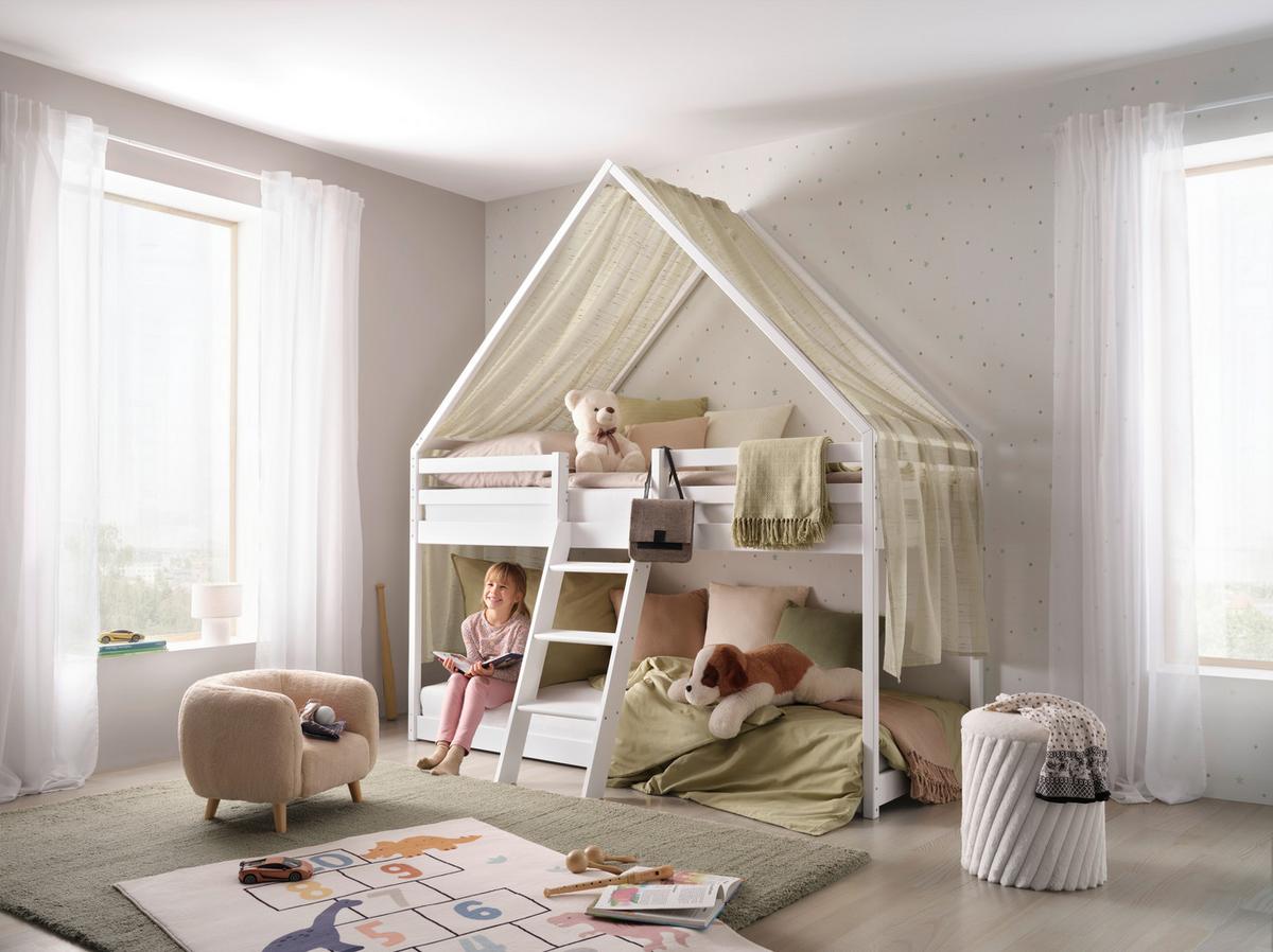 Poschodová posteľ SWEET 90x200 cm, borovica, biela - biela/farba brezy, Lifestyle, drevo (97/224/208cm) - Mömax