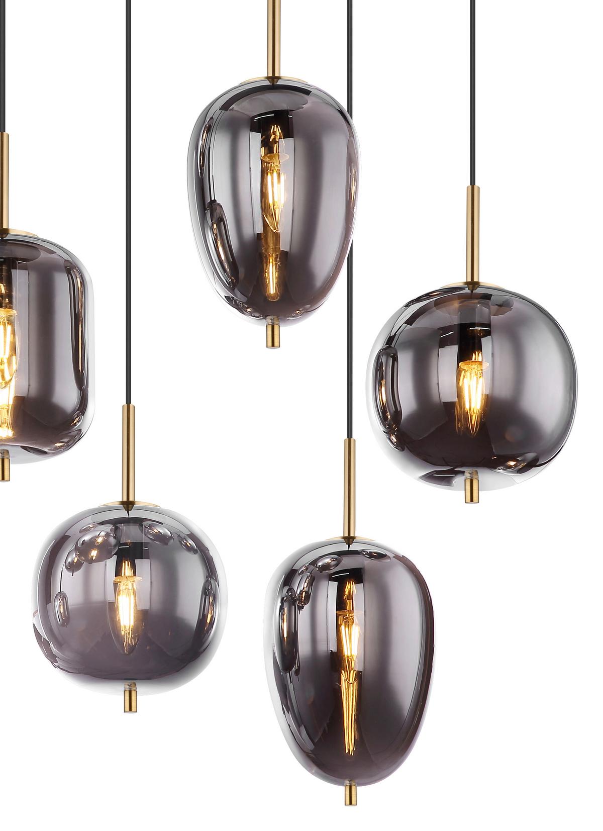 Függőlámpa 15345-8mm - sárgaréz/szürke, Design, Üveg/fém (102,5/34/120cm) - Globo