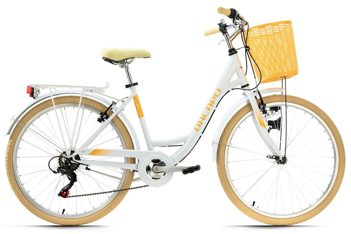 Citybike Damen 26 Zoll Cantaloupe Mit Korb 6 Gänge - Gelb/Weiß, Basics, Metall (180/70cm) - Da Capo