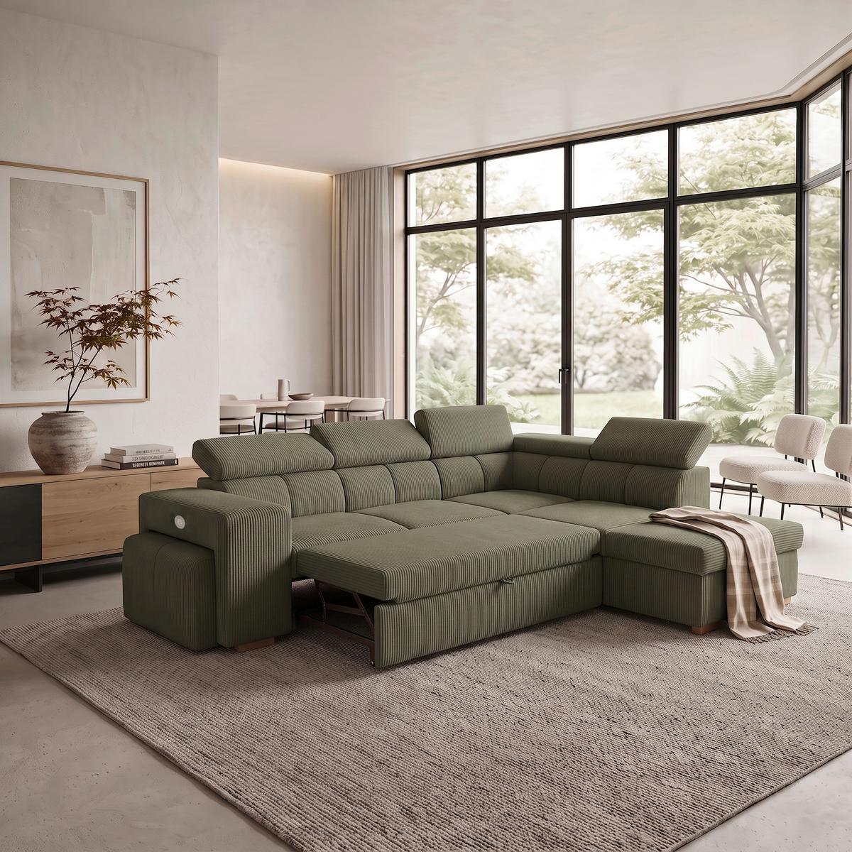 Ecksofa Sirius L olivgrün, 267x218cm - Eichefarben/Olivgrün, KONVENTIONELL, Holz/Holzwerkstoff (267/218cm)