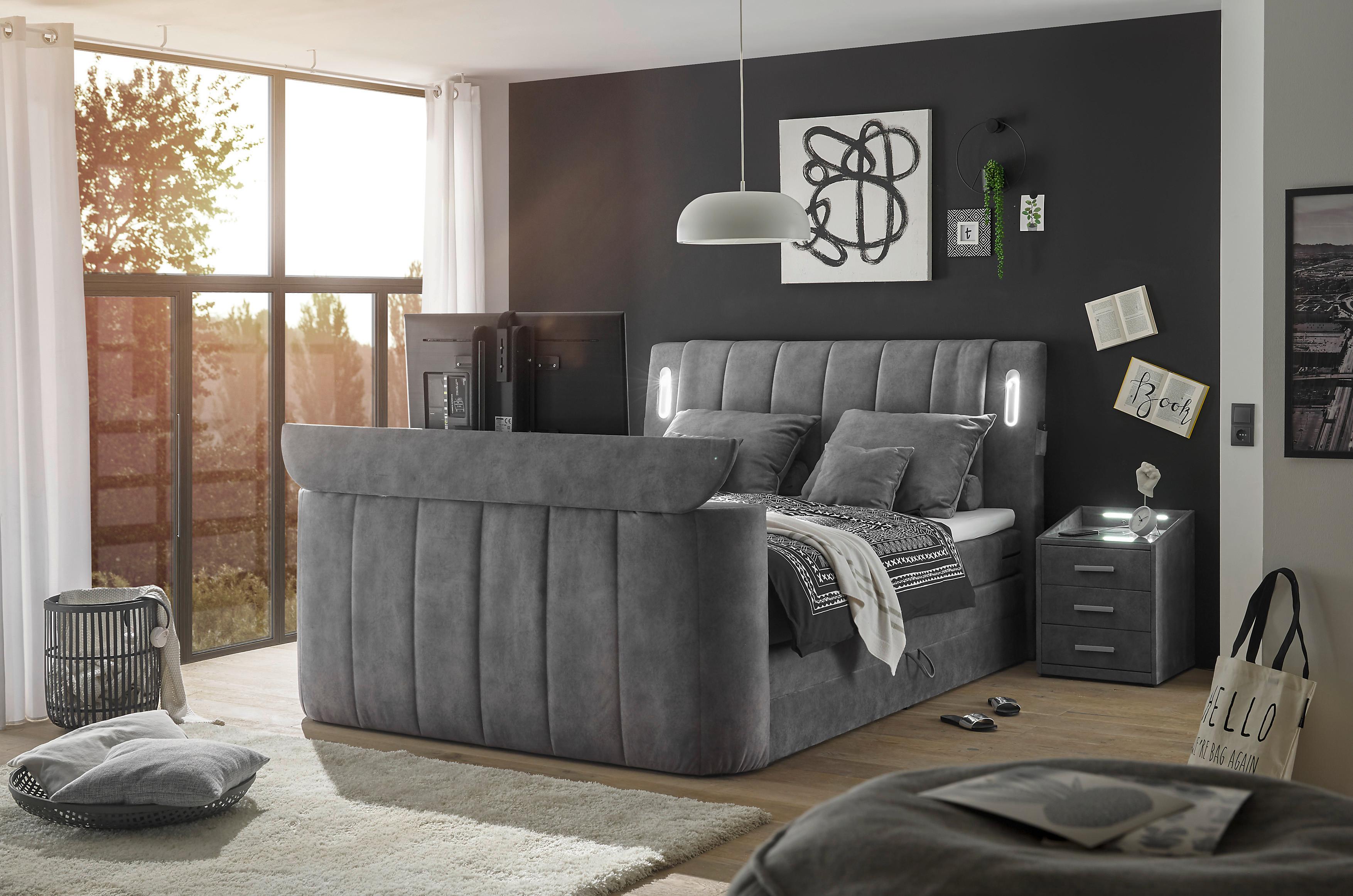 Boxspringbett Mit Topper 180x200 Cm Dallas - Grau, MODERN, Holzwerkstoff/Textil (180/200cm) - MID.YOU