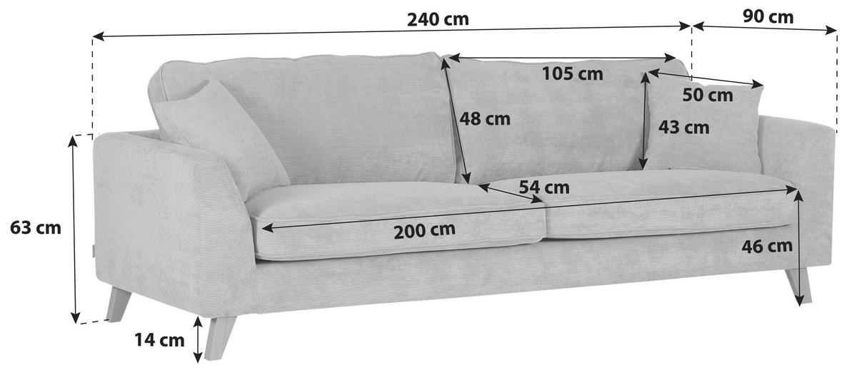Bigsofa Rimini - Buchefarben/Grau, Design, Textil (240/63/90cm) - MID.YOU