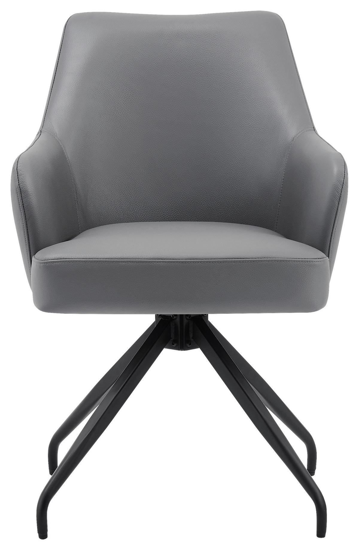 Armlehnstuhl Janette Grau/Schwarz B: 57,5 cm - Schwarz/Grau, MODERN, Leder/Holz (57,5/83,5/63cm) - Livetastic