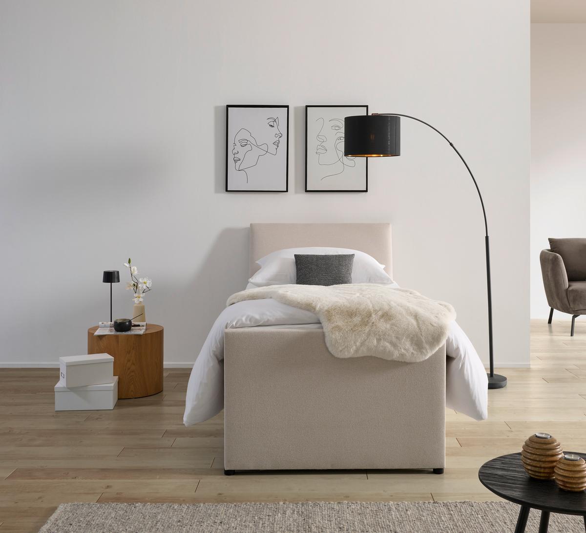 Boxspringbett Mit Bettkasten Nida 120x200 Cm Creme - Creme/Schwarz, MODERN, Holz/Textil (120/200cm) - MID.YOU