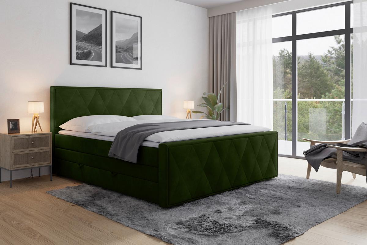 Boxspringbett mit Bettkasten Porto 180x200 cm Grün - Grün, MODERN, Holz/Kunststoff (180/200cm) - MID.YOU