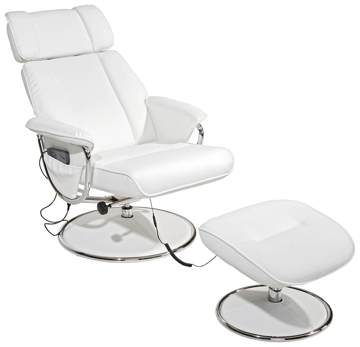 Fernsehsessel mit Massagefunkt. Paloma Lederlook Weiß - Chromfarben/Weiß, MODERN, Textil/Metall (77cm) - Luca Bessoni