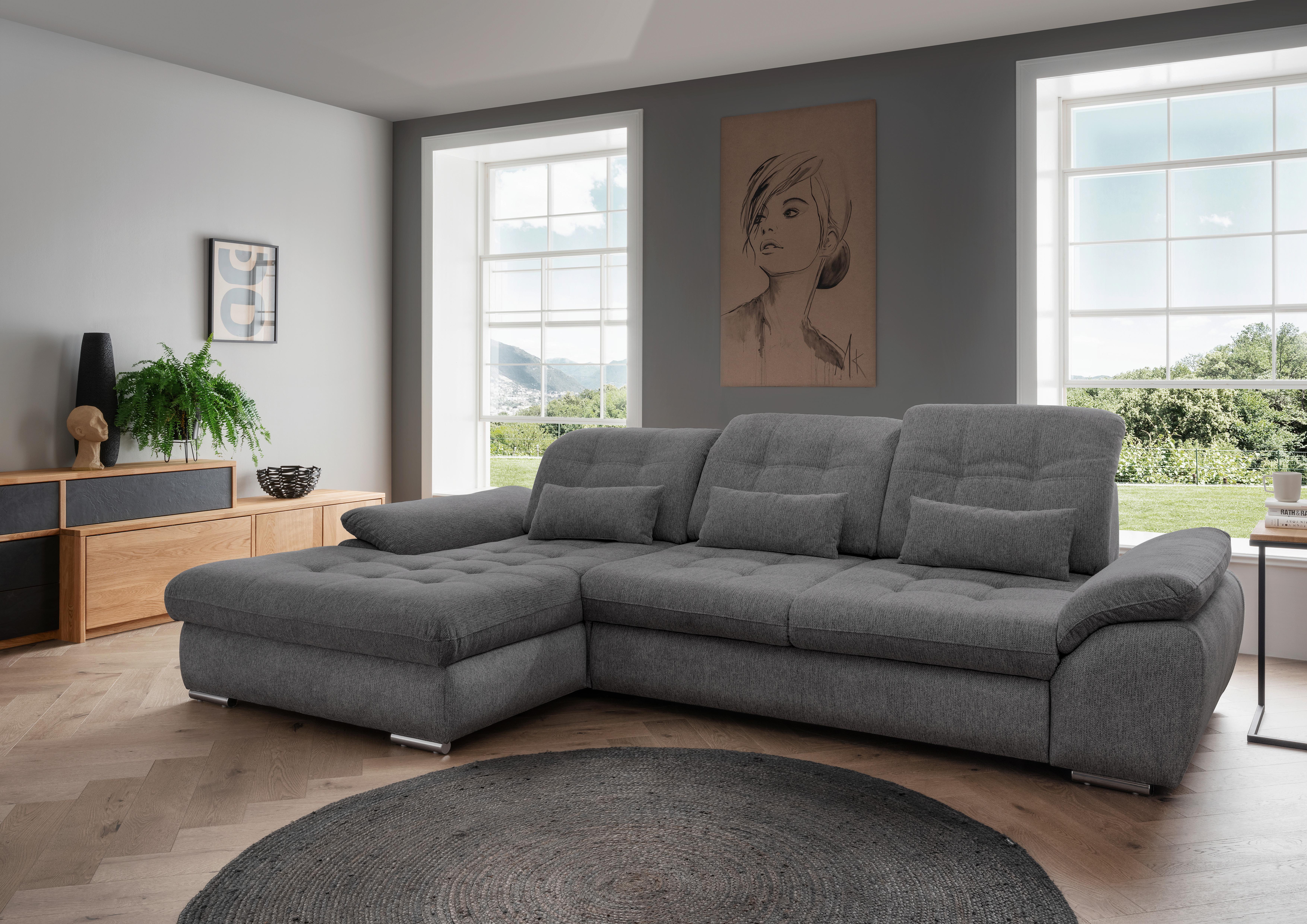 Ecksofa mit Bettkasten Rigatti Anthrazit S: 184x314cm - Chromfarben/Anthrazit, MODERN, Textil (184/314cm) - Livetastic