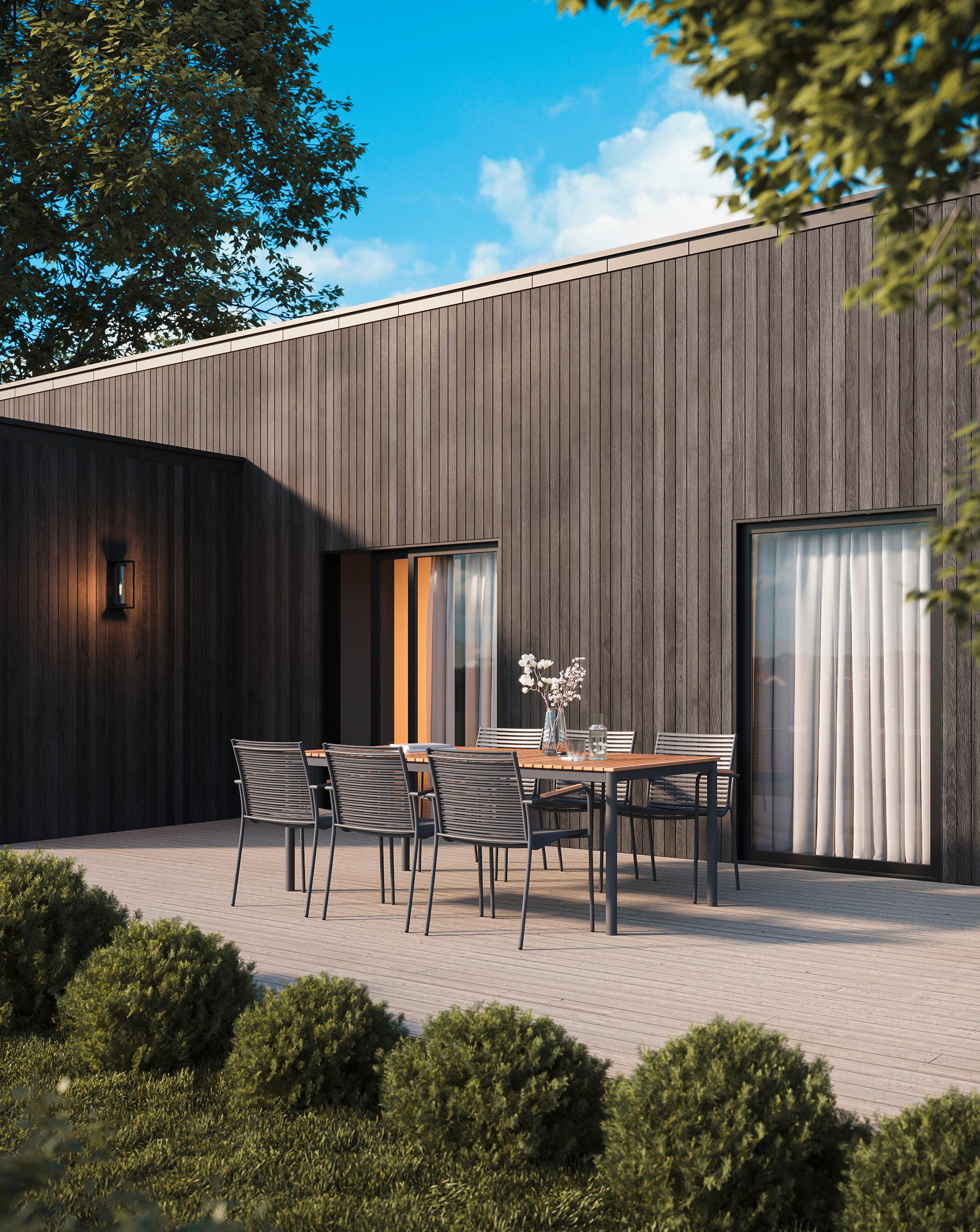 Gartentischgruppe Mood 7tlg Metall/Holz, Anthrazit/Teak - Anthrazit/Schwarz, Natur, Holz/Kunststoff (209/84/150cm) - Gardenson