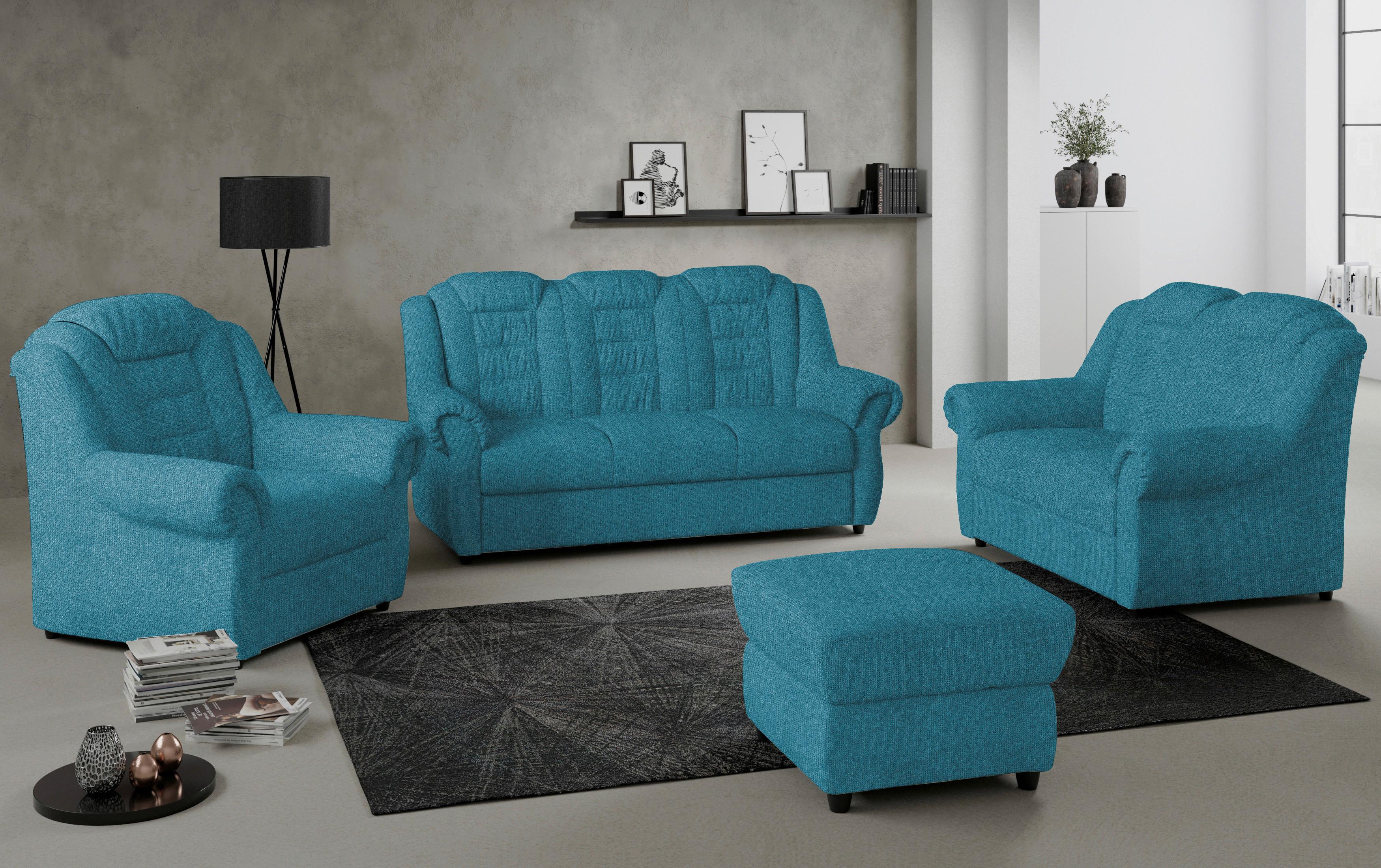 Polsterhocker Boston Blau Chenille - Blau/Schwarz, KONVENTIONELL, Textil (68/45/68cm) - Livetastic