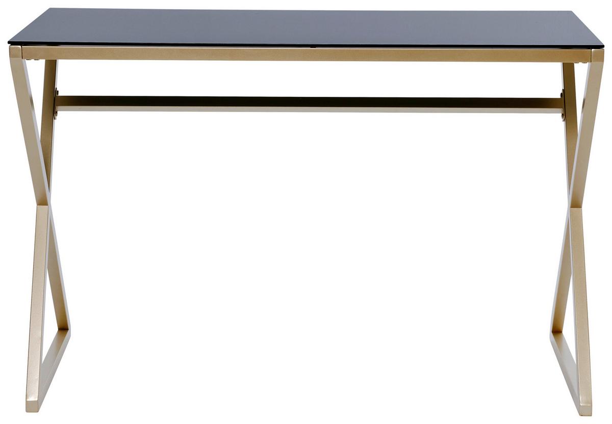 Schreibtisch B 50cm H 72cm Xtra Desk, Schwarz - Goldfarben/Schwarz, MODERN, Glas/Metall (110/50/72cm) - Livetastic