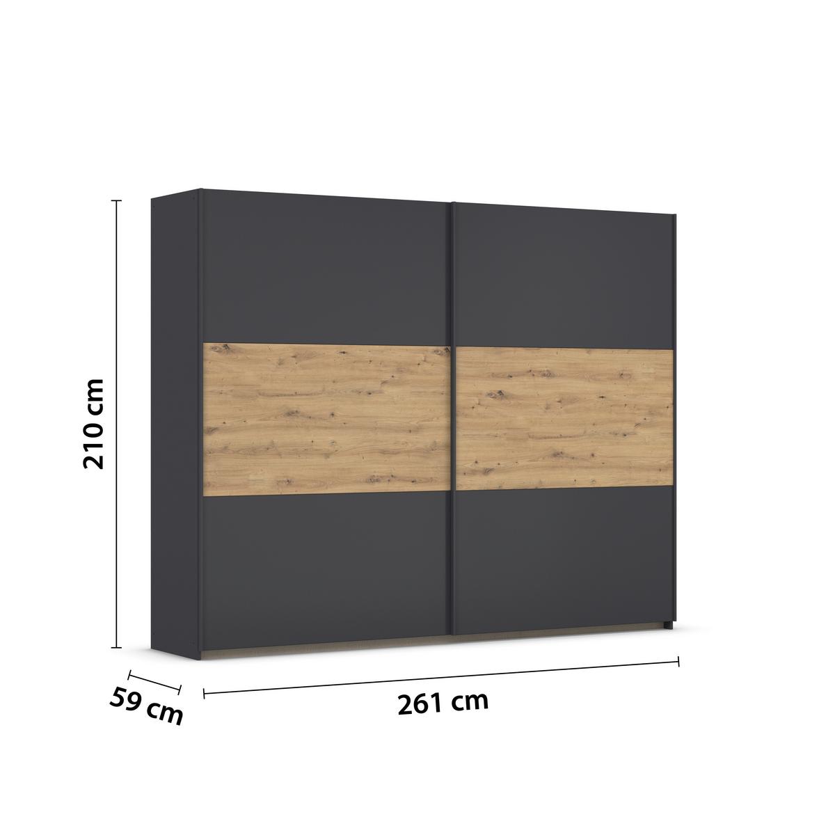Schwebetürenschrank Neo Grau Eiche Artisan Dekor - Eiche Artisan/Grau, MODERN, Holzwerkstoff (261/210/59cm) - Rauch Möbel