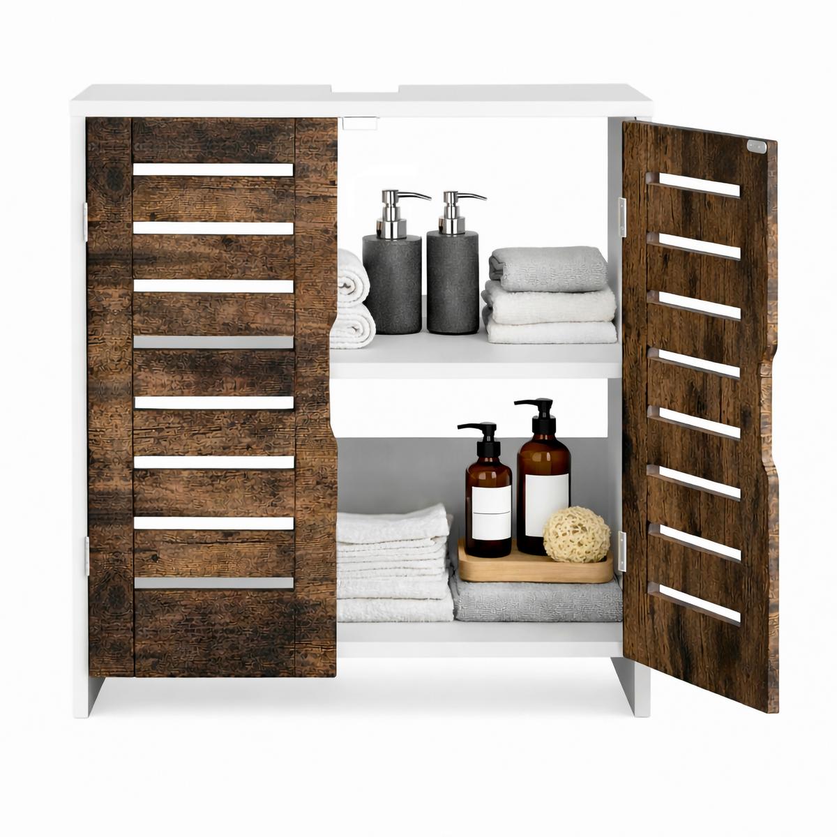 WASCHBECKENUNTERSCHRANK Weiß/Eichefarben B: 60cm - Eichefarben/Weiß, Trend, Holzwerkstoff (60/60/29cm) - MID.YOU
