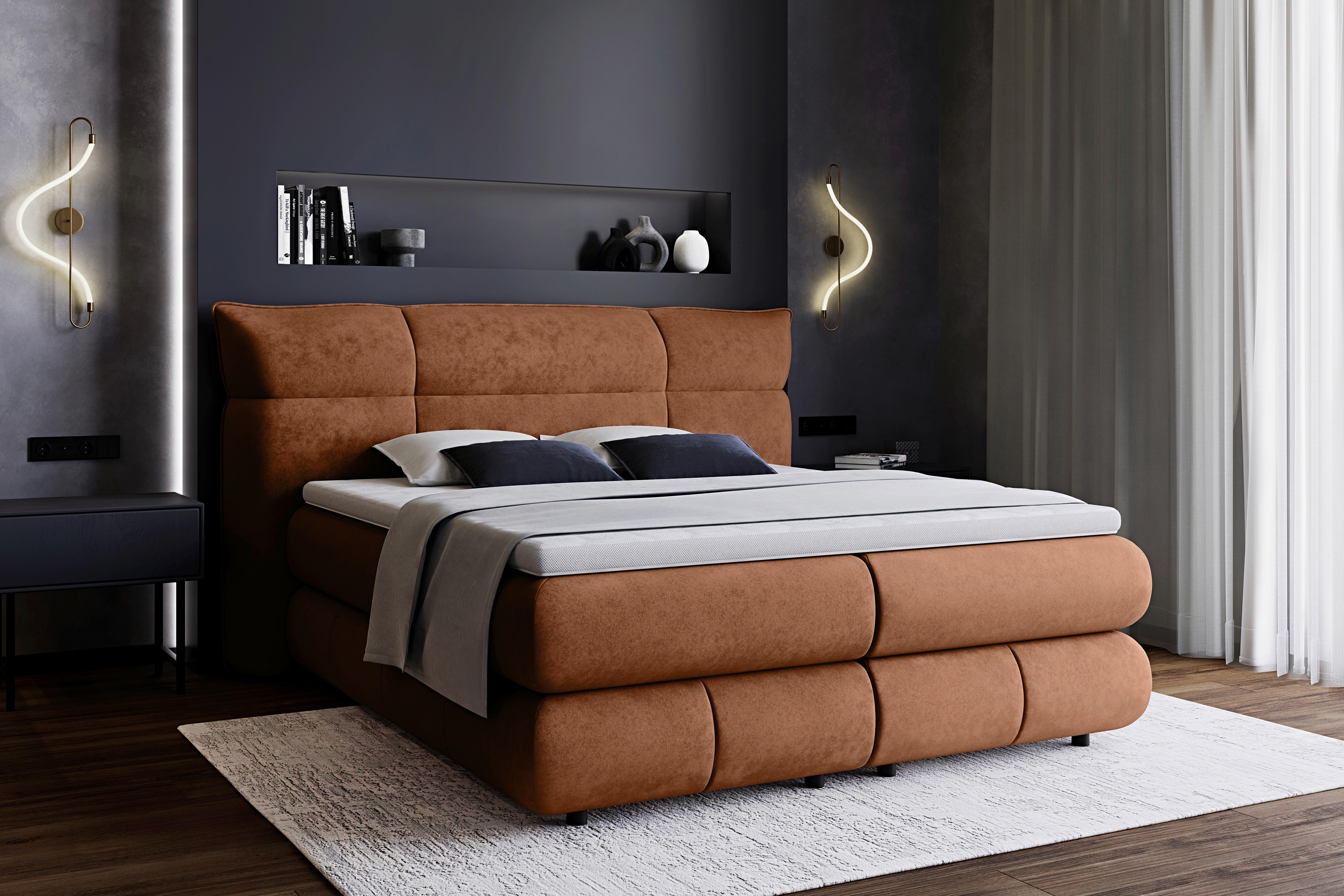 Boxspringbett Carmelo Kupfer 160x200 cm H3 - Schwarz/Kupferfarben, Trend, Textil (160/200cm)