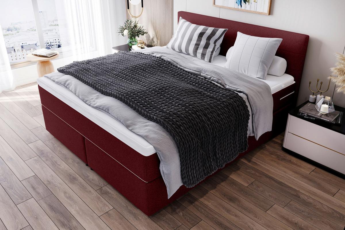 Boxspringbett Catania - Chromfarben/Weinrot, KONVENTIONELL, Textil (140/200cm)