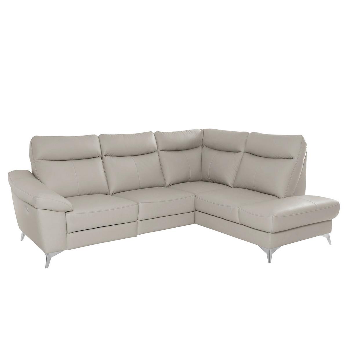 Ecksofa Luna Teilleder Platinfarben 242x194 - Platinfarben/Chromfarben, Design, Leder/Textil (242/194cm) - Livetastic