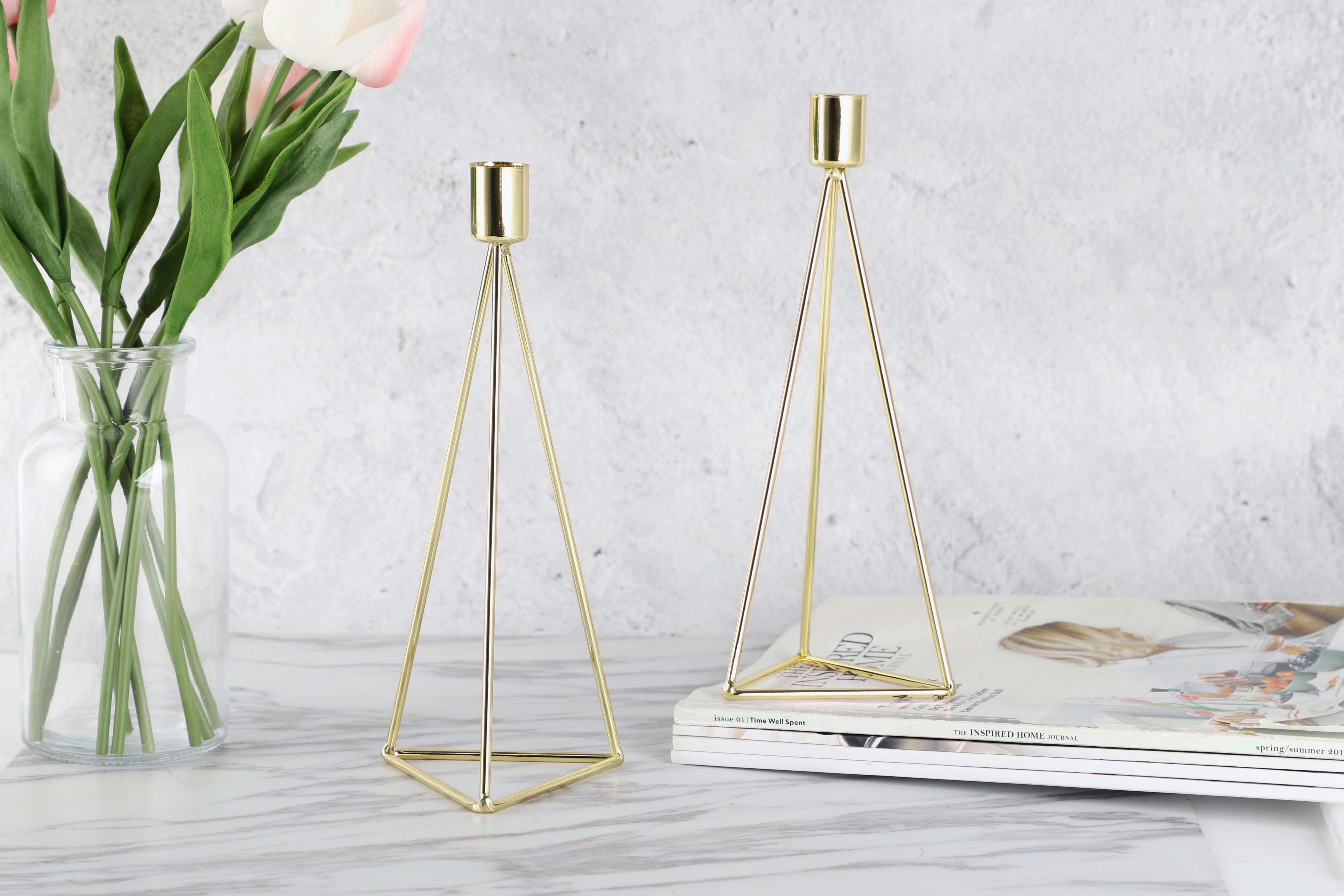 Kerzenständer-Set Eisen für Stabkerzen 2-teilig - Goldfarben, Basics, Metall (9,5/24,2cm) - Echtwerk