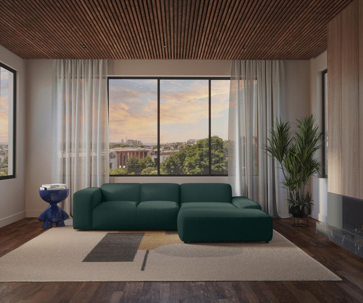 Ecksofa Hannah Grün 304x200 cm - Schwarz/Grün, Design, Textil (304/200cm) - MID.YOU