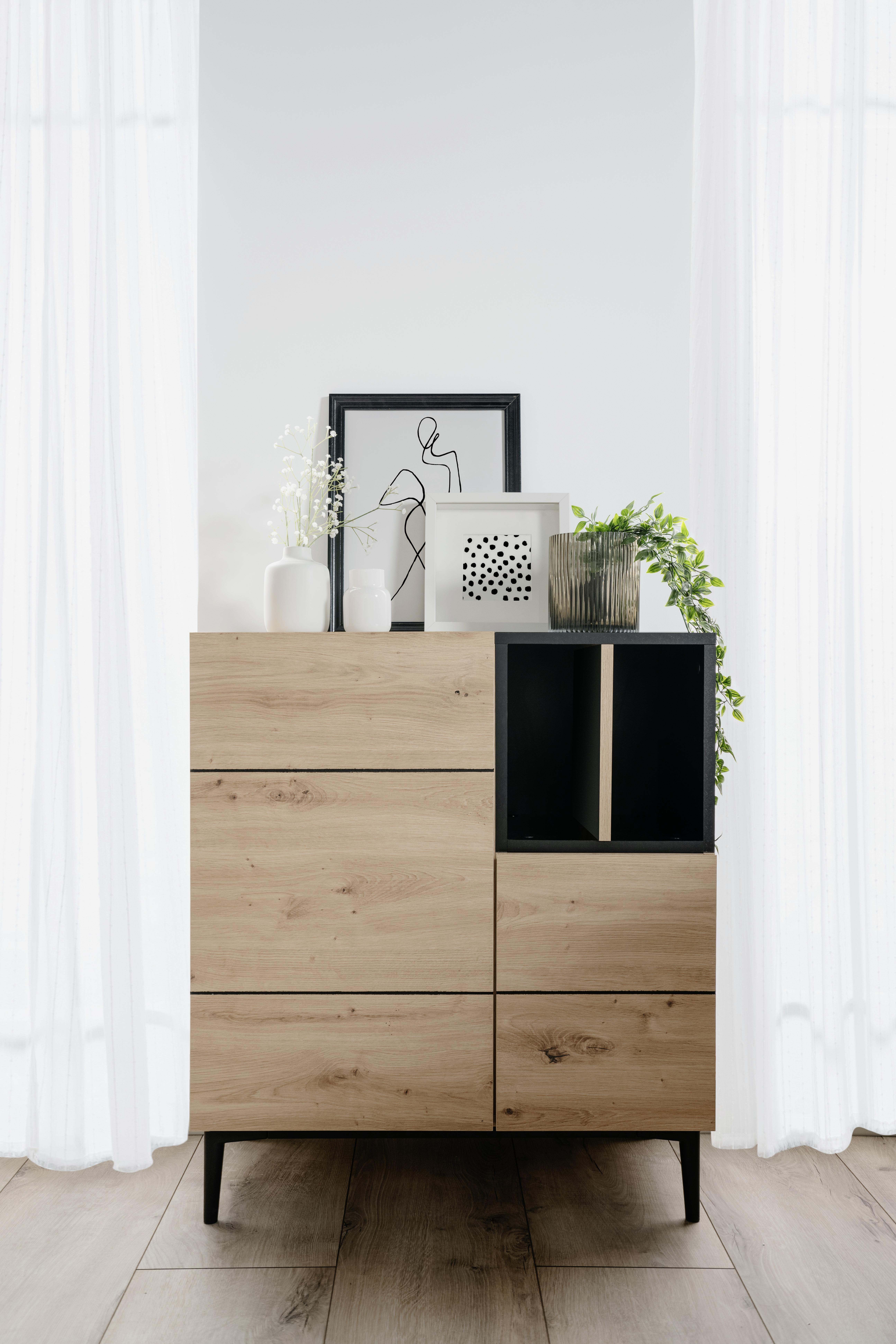 Kommode B 80 cm Nola, Eiche Dekor/Schwarz - Eichefarben/Schwarz, KONVENTIONELL, Holzwerkstoff (80/90/42cm) - MID.YOU