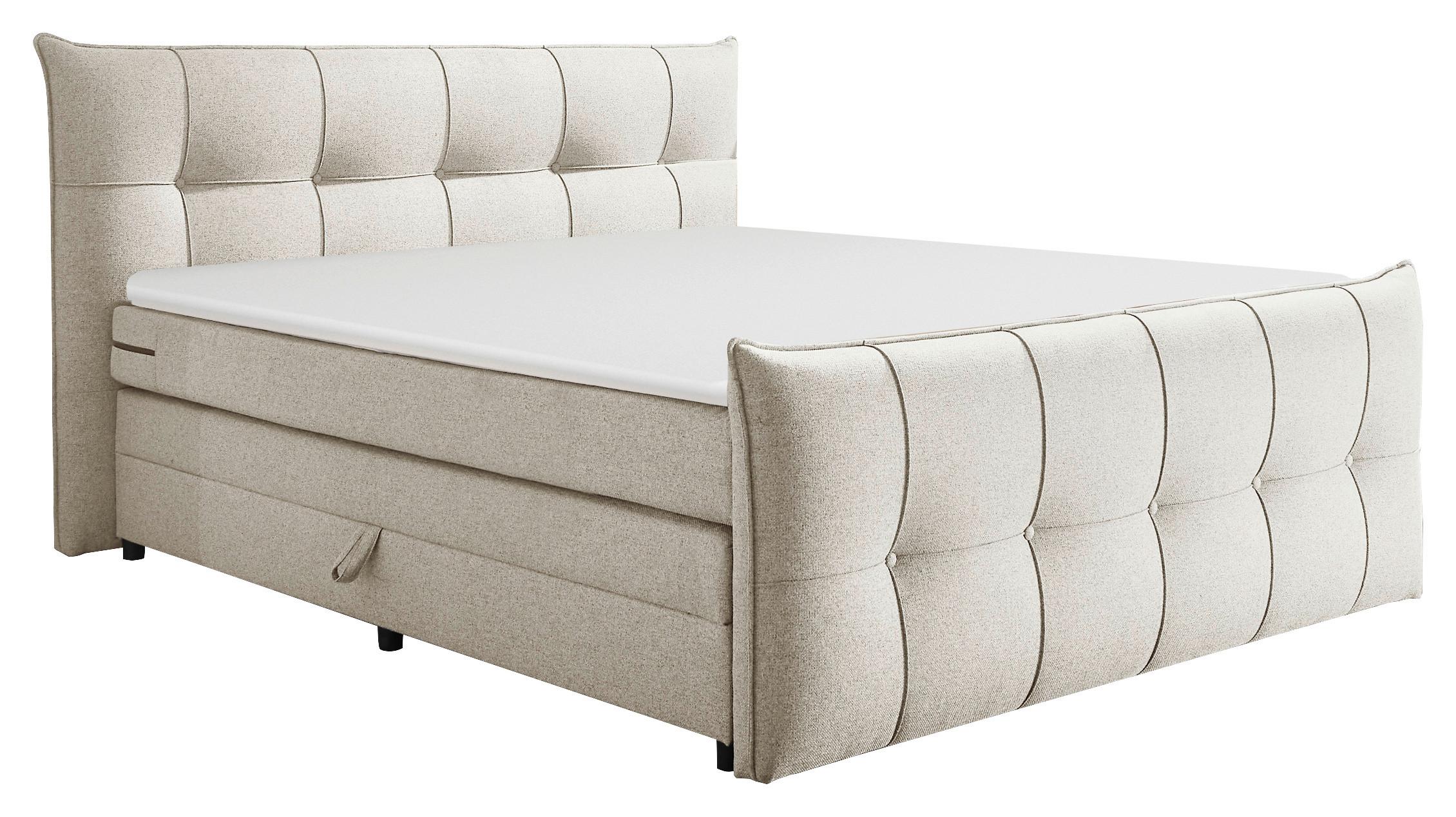 Boxspringbett Manchester 6 - Creme/Schwarz, MODERN, Holzwerkstoff/Textil (160/200cm) - MID.YOU