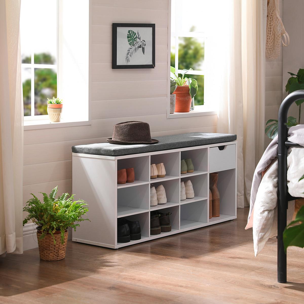 Lavica do predsiene sivá/biela - sivá/biela, Trend, kompozitné drevo (104/48/30cm) - Boxxx