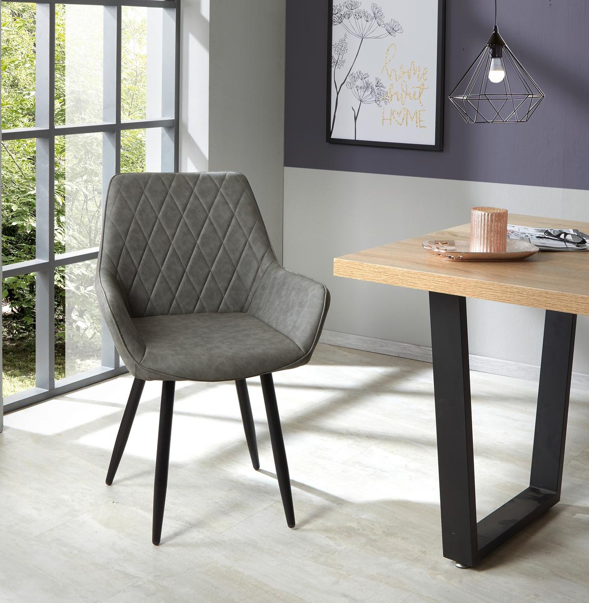 Armlehnstuhl Parker Grau Gepolstert, Vintage-Look - Schwarz/Grau, MODERN, Textil/Metall (58/87/64cm) - MID.YOU