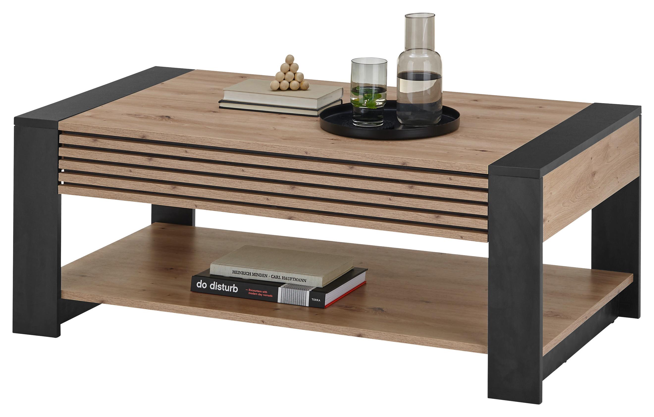 Couchtisch + Lade Felipe Eiche Artisan Dekor - Schwarz/Eiche Artisan, Design, Holzwerkstoff (108/42/60cm) - Livetastic