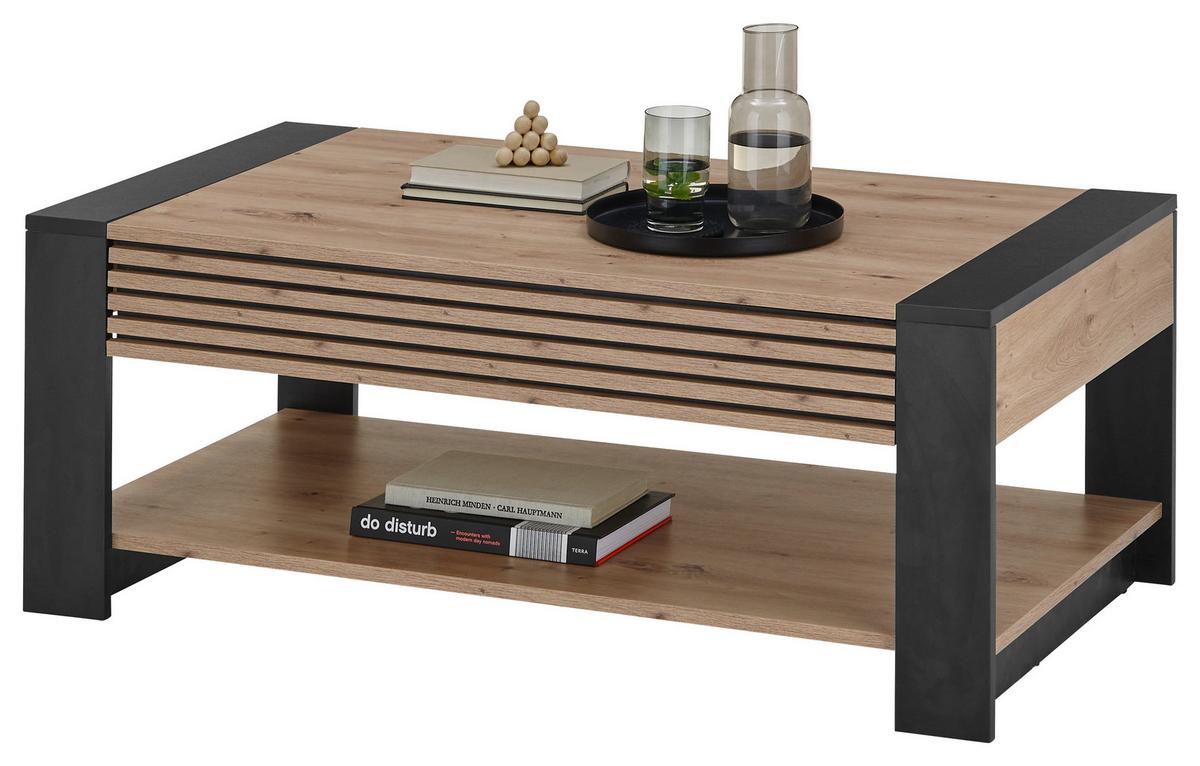Couchtisch + Lade Felipe Eiche Artisan Dekor - Schwarz/Eiche Artisan, Design, Holzwerkstoff (108/42/60cm) - Livetastic