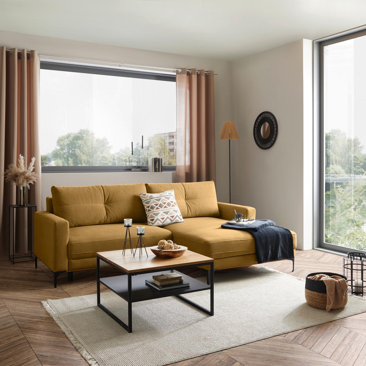 Rohová sedačka BERGAMO, pravá, žlutá - černá/žlutá, Moderní, kov/textil (238/162cm) - Ondega